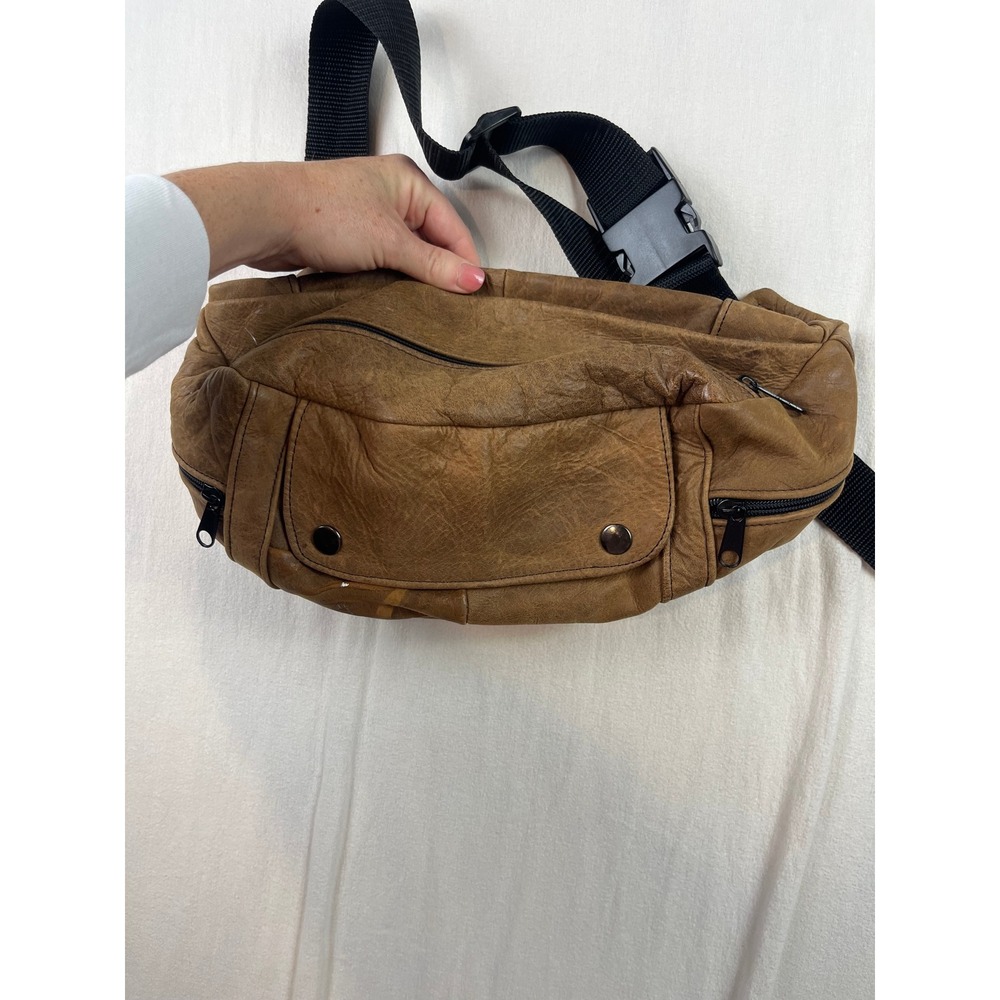Vintage Brown Leather Waist Bag Fanny Pack Multi Pocket Crossbody Travel Pouch